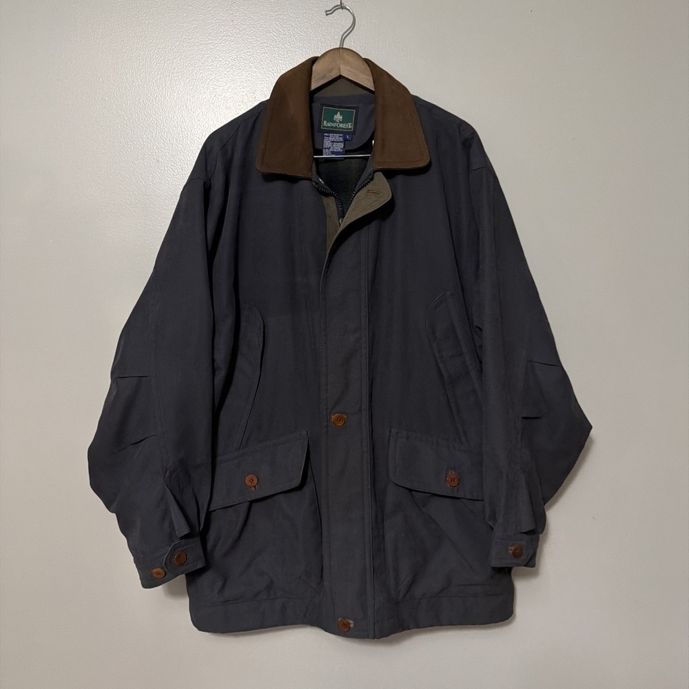 Men's Large Rainforest Jacket with Zipper Liner and Leather Collar Chore Coat
